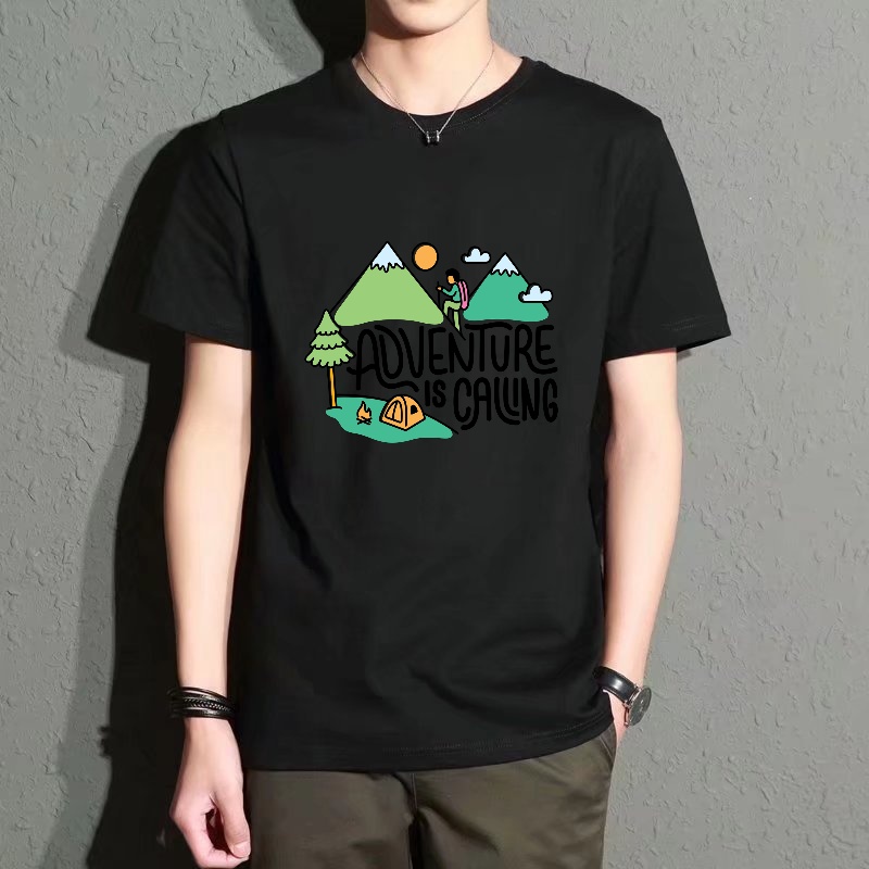 Outdoor Adventures Clothing - Men's Black Round-Neck Short-Sleeved T-Shirt, Outdoor